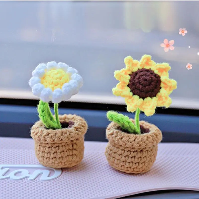 Creative Mini Flower Bouquet Potted Hand Woven Car Ornaments Auto Interior Center Console Dashboard Decoration Car Accessories