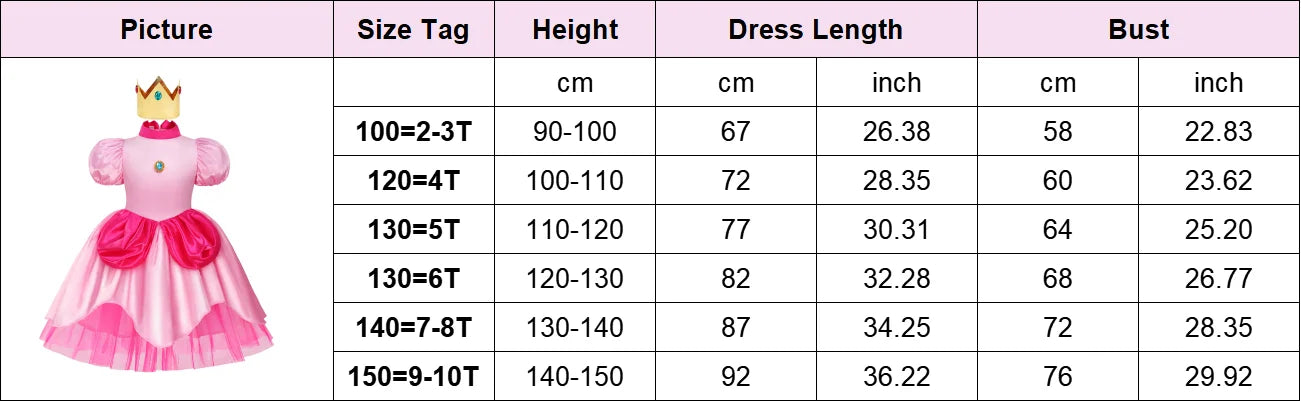 Princess Peach Chiffon Lace Girls Cosplay Dress Baby Kids Vestidos Party Dresses Carnival Halloween Costume for 3-11 years