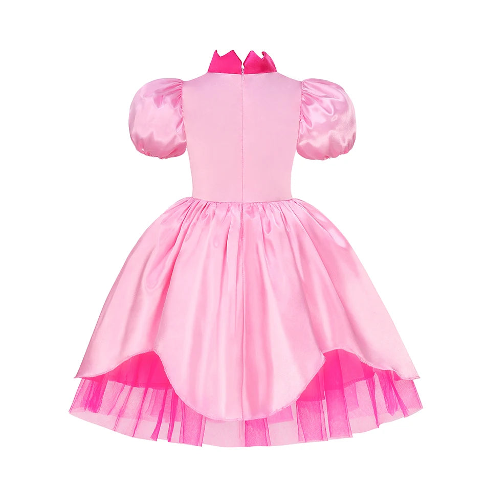 Princess Peach Chiffon Lace Girls Cosplay Dress Baby Kids Vestidos Party Dresses Carnival Halloween Costume for 3-11 years