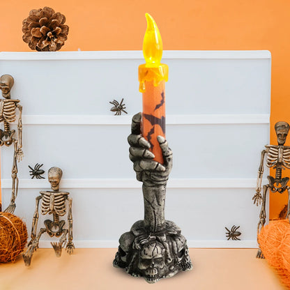 Holloween Decoration 10-1Pcs Skull Ghost Holding Candle Lamp Flameless Horror Glowing Light Scary Skeleton Candles Home Decor