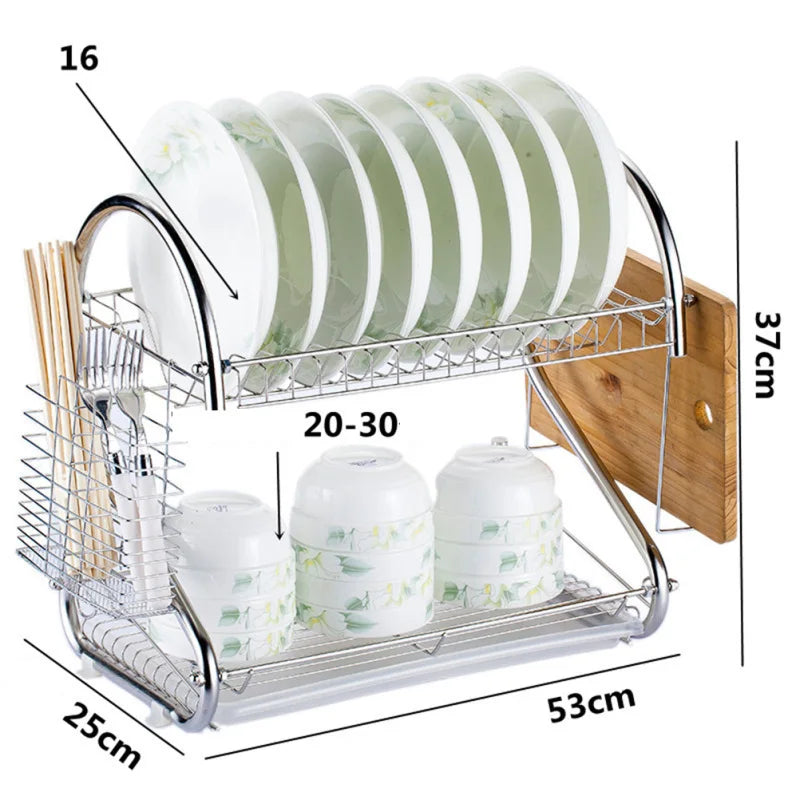 Dish Drying Rack Stainless Steel Dish Rack for Kitchen 2 Tier Rust- Proof Dish Drainer with Drying Board and Dishwasher