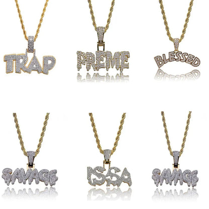 Classic Fashion Necklace Men and Women Hip Hop Punk Letter Micro Inlaid Sliding Pendant Long Necklace