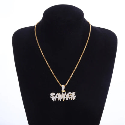 Classic Fashion Necklace Men and Women Hip Hop Punk Letter Micro Inlaid Sliding Pendant Long Necklace