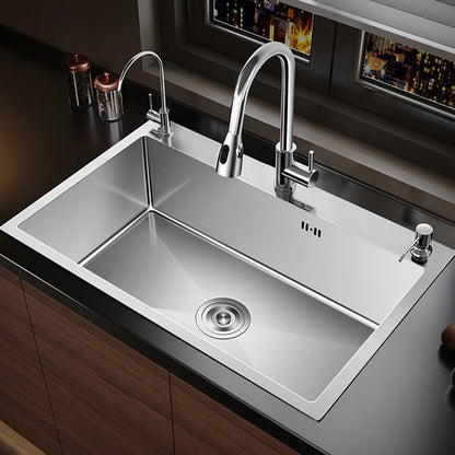 Stainless Steel Kitchen Sink Farmhouse Above Counter Undermounter Single Bowel Wash Basin With Gourmet Faucet Drain Accessories