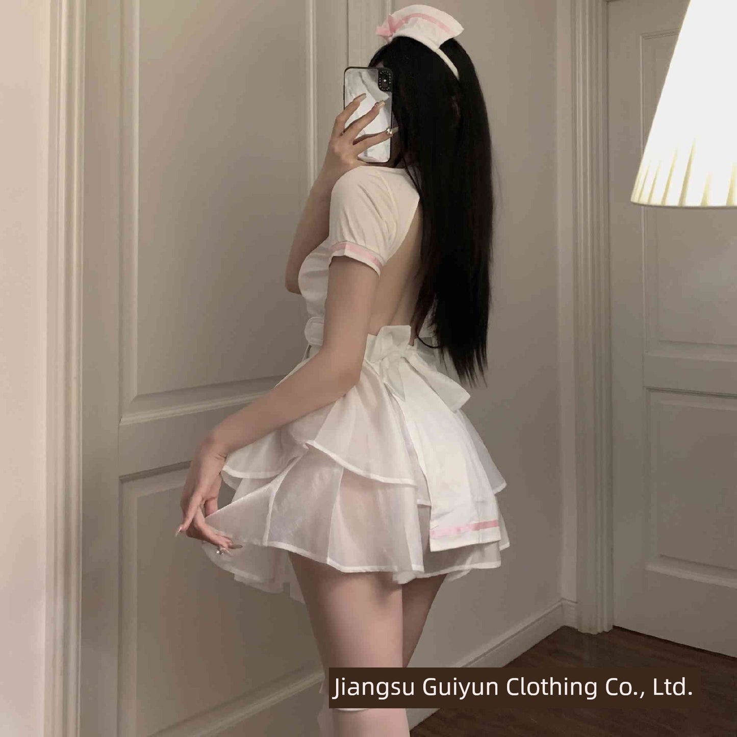 New Sexy Open Back Nurse Uniform Maid Halloween Cosplay Cos Suit Cut Out Nightdress