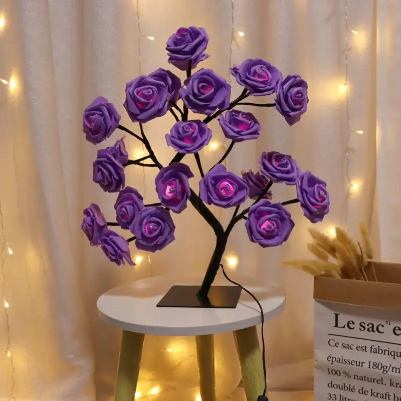 24 LED Maple Leaf Fairy Light Flower Tree Table Lamp Rose Night Light Gifts for Wedding Party Autumn Halloween Decoration