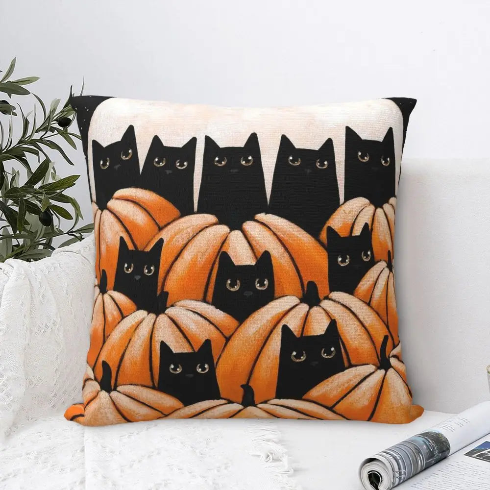 Black Cat In The Pumpkin Holloween Pillowcase Double-sided Printing Cushion Cover Decoration Pillow Case Cover Home Square 45*45