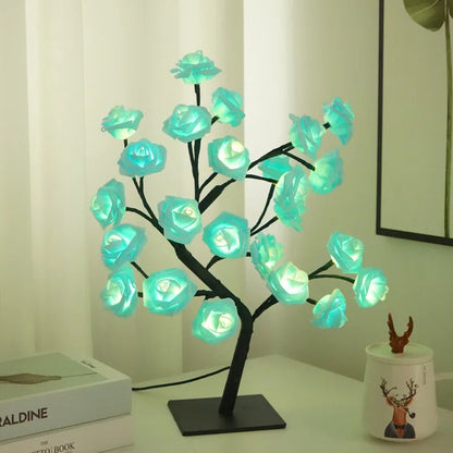 24 LED Maple Leaf Fairy Light Flower Tree Table Lamp Rose Night Light Gifts for Wedding Party Autumn Halloween Decoration