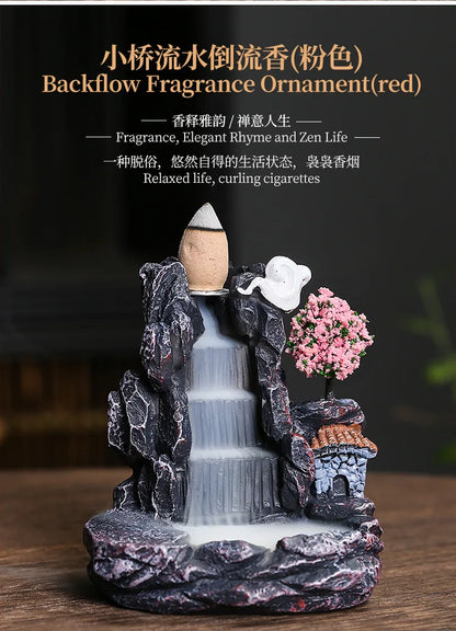 Resin landscape waterfall aromatherapy stove ornaments creative home interior Zen backflow incense stove decorations