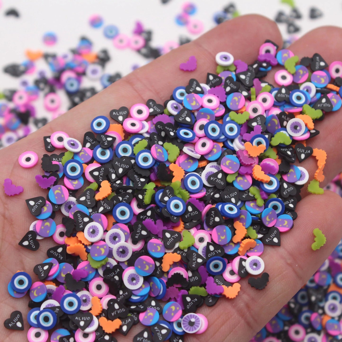 100g/Lot Halloween Bats Ghost Mixed Pink Dots Polymer Clay Slices Sprinkles For DIY Crafts Filling