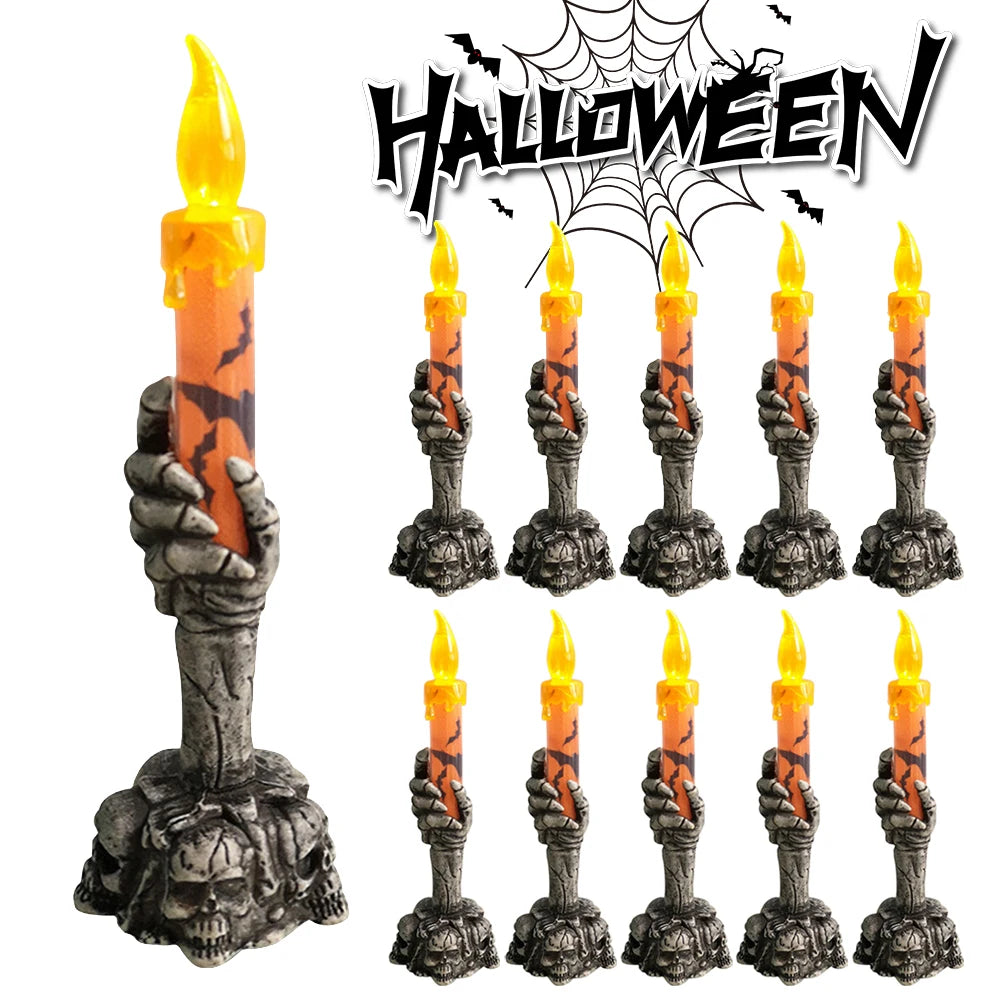 10-1PCS Skull Ghost Holding Candle Lamp Holloween Decoration Gothic Candle Lamp Scary Skeleton Ghost Holding Candles Ornaments