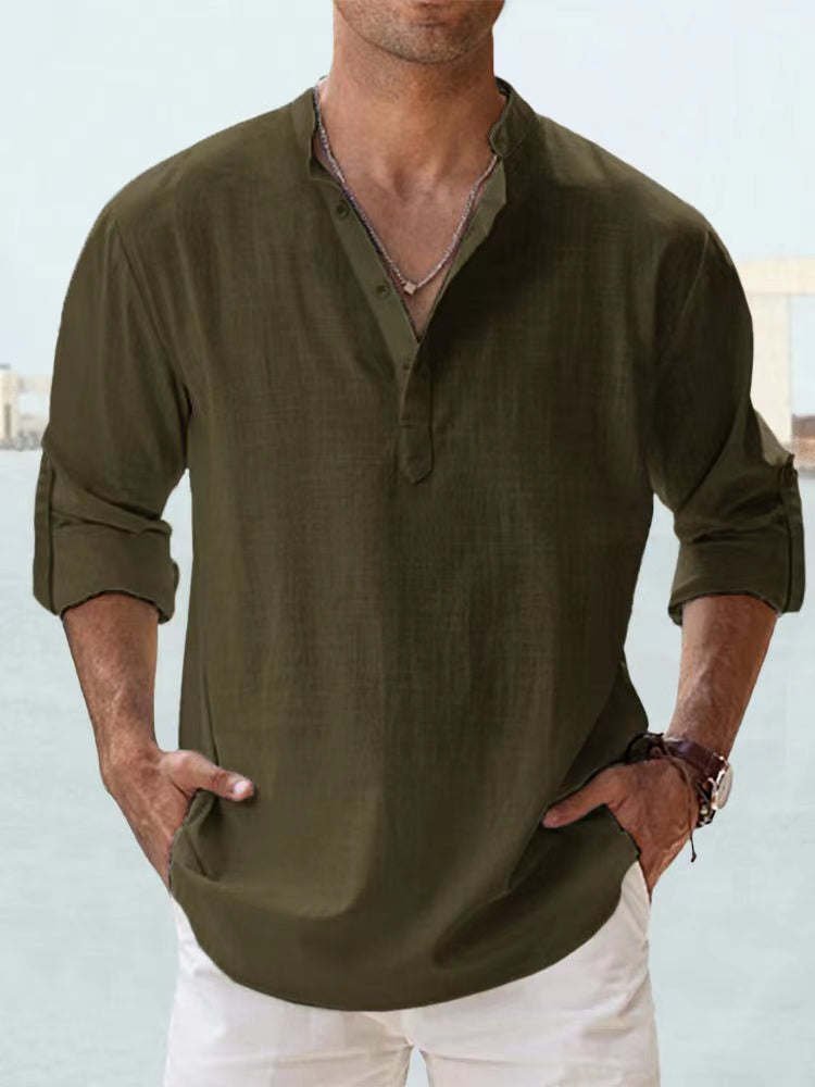 New Cotton Linen Shirts for Men Casual Shirts Lightweight Long Sleeve Henley Beach Shirts Hawaiian T Shirts for Men