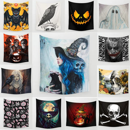 Holloween switch ghoul skull bat wall art tapestry background wall decoration square polyester peach skin wall hanging tapestry