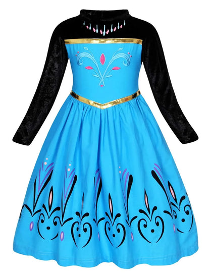 2024 Winter Kid Elsa Anna Costume Girl Birthday Dress Children Snow Queen Performance Fantasy Princess Evening Halloween Costume