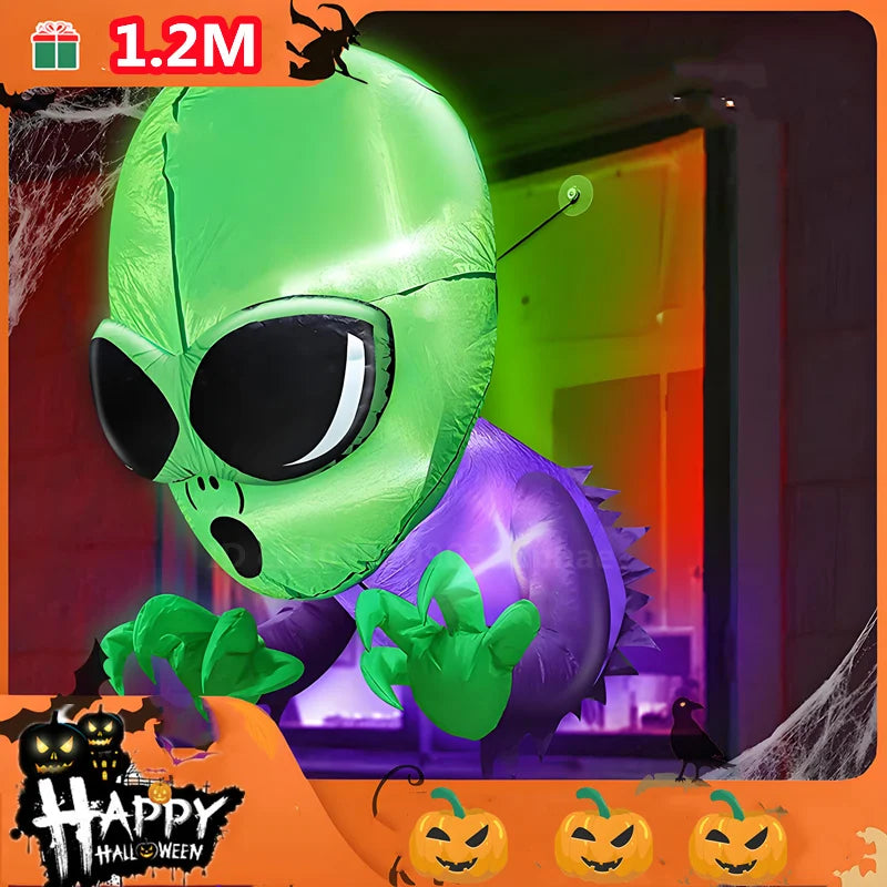 1.2M Halloween Inflatable Green Headed Ghost Model Built-in LED Lights Model Festival Outdoor Ornament Party Garden Decor Prop