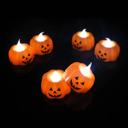 6pcs LED Pumpkin Light Halloween 2 styles Decorations Ornaments Flickering Flameless Nigh Lamp Holloween Party Decoration Supply