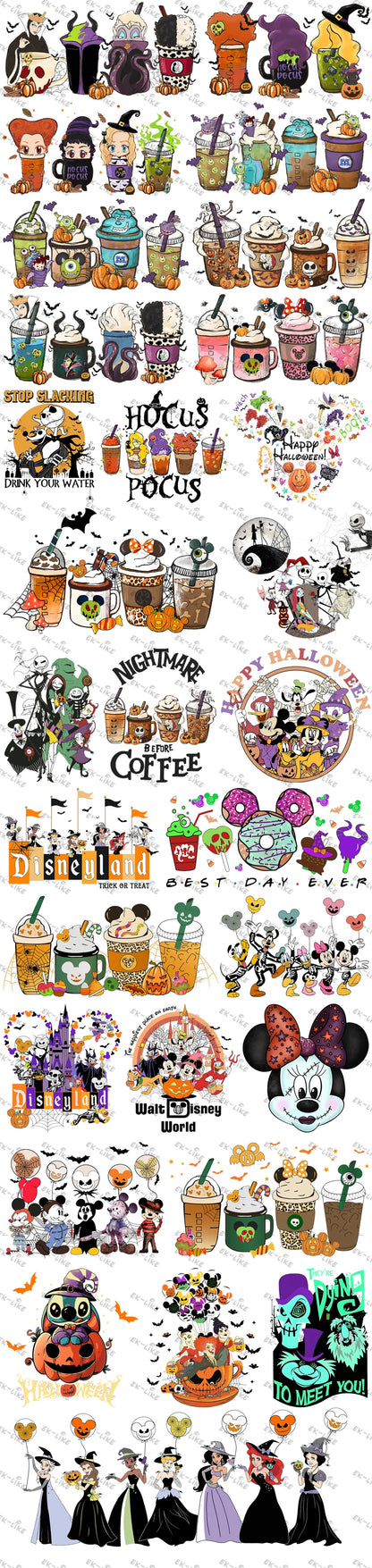 Halloween Disney Characters Mickey Minnie Milk Tea Cup Beverage Iron On Transfer on Jackets Bags Socks Pillow Clothes Appliques