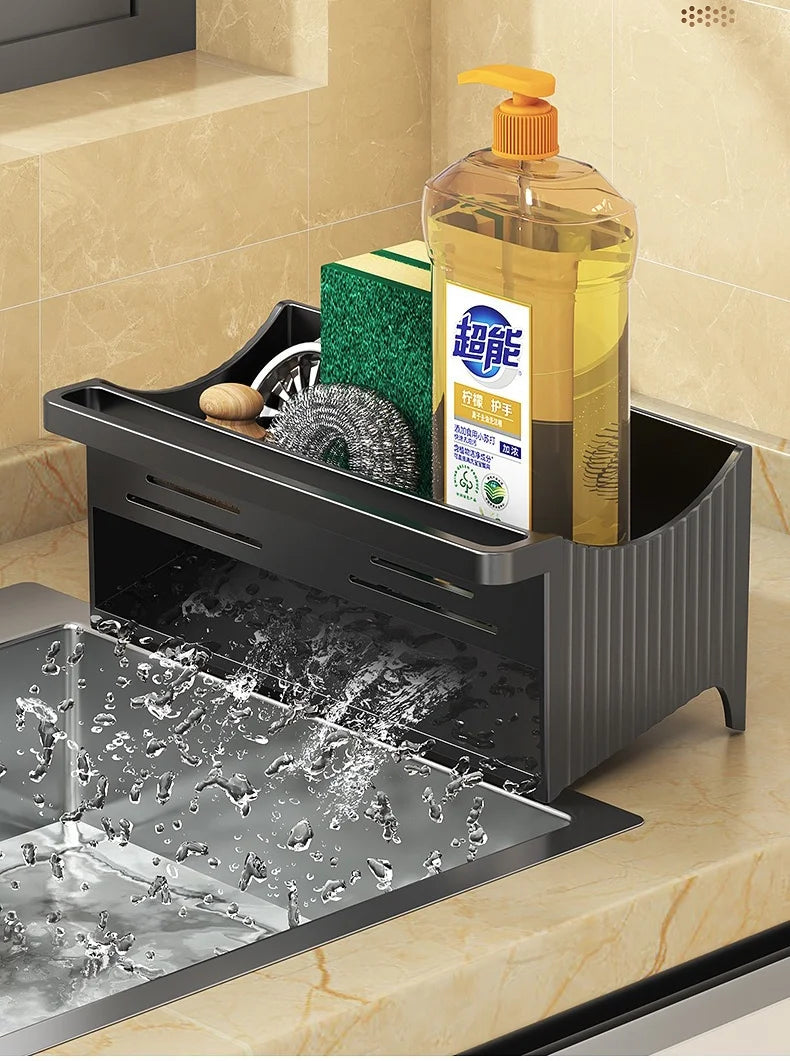 Automatic Drainage Sink Storage Rack Plastic Kitchen Wash Basin Soap Sponge Holder Bathroom Shampoo Organizer Towel Rack