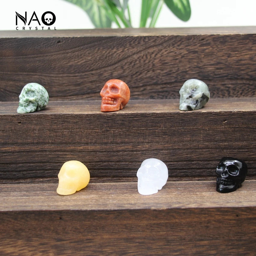 1.2 Inch Skull Statues Healing Crystal Head Cranium Figurine Halloween Decoration,Carved Gemstone Home/Office/Room Decor Gifts