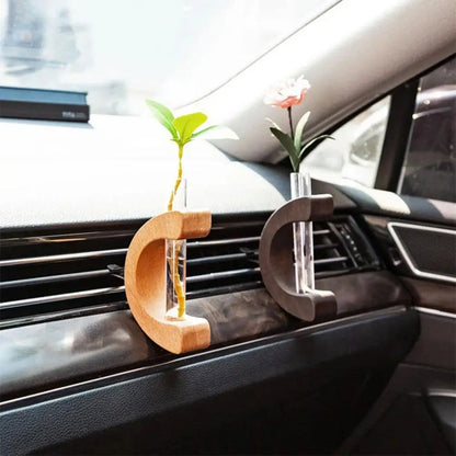 Car Vent Test Tube Solid Wood Vase Floral Container Decor Car Bouquet Flower Flower Air Decor Accessories Vase Mini Freshen B0A8