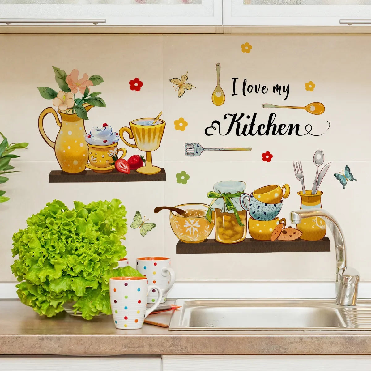 English Kitchen Bee Butterfly Cartoon Wall Sticker Classic Background Wall Living Room Kitchen Home Decor Wall Sticker 30*60cm