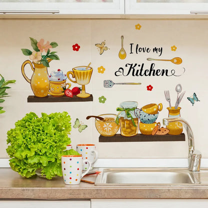 English Kitchen Bee Butterfly Cartoon Wall Sticker Classic Background Wall Living Room Kitchen Home Decor Wall Sticker 30*60cm