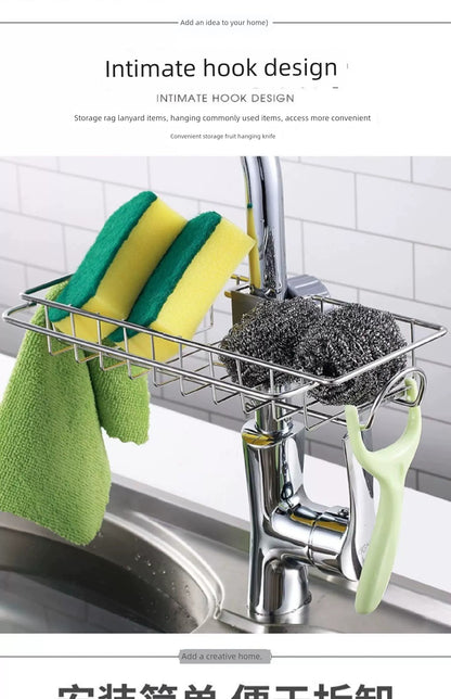 Stainless Steel For Home Sponge and Cloth Racks Hanging on a Faucet