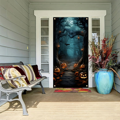 Spooky Halloween Door Banner, Pumpkin & Bat Design, Outdoor Decoration For Home ,Garden, Ideal For Party ,Photo Backdrop