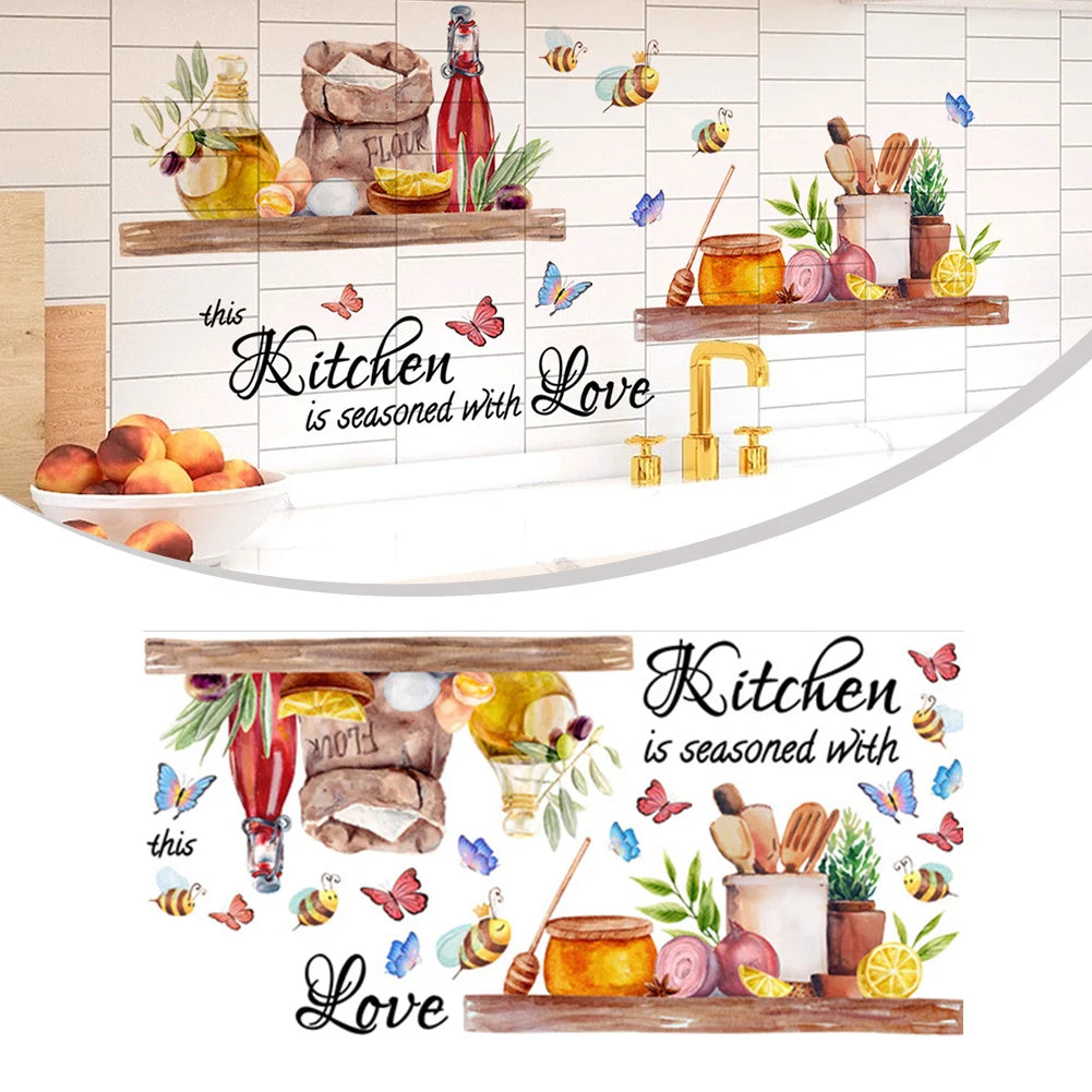 Kitchen Bee Butterfly Cartoon Wall Sticker Classic Background Wall Home Decor Personalized Home Decoration Household DIY Supplie