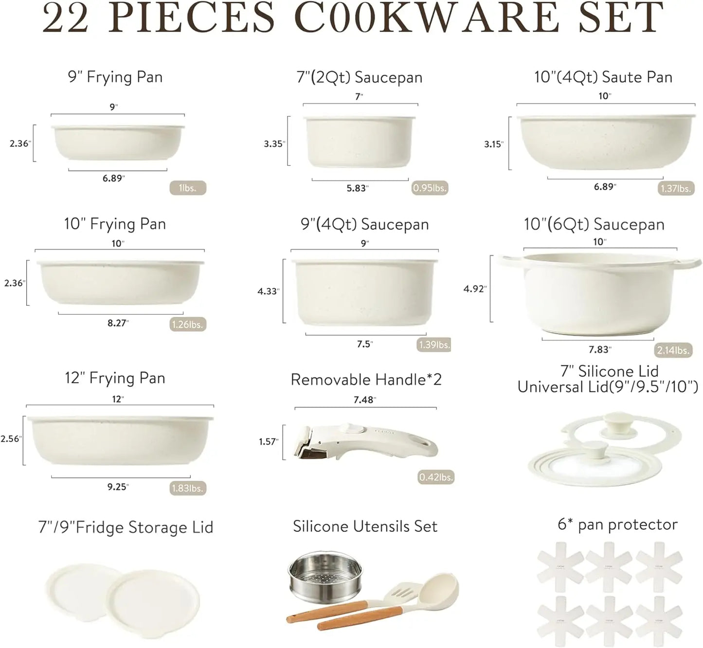 11pcs Pots and Pans Set, Nonstick Cookware Sets Detachable Handle, Induction RV Kitchen Set Removable Handle