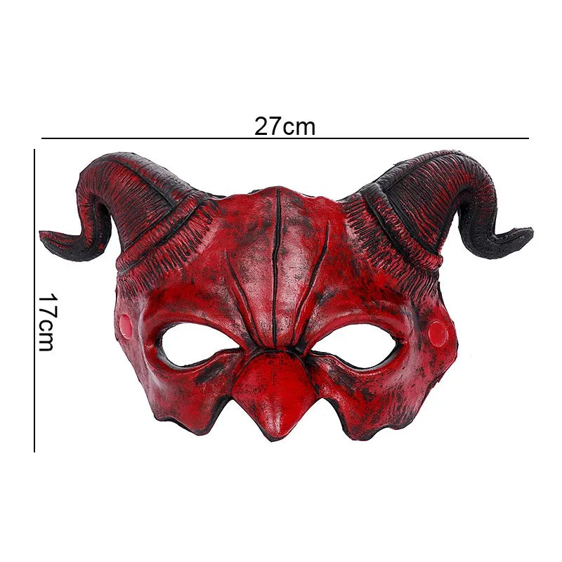 Halloween Demon Mask Horns Devil Half Face Mask Party Cosplay Horror Monster Masquerade Scary Haunted House Props PU Mask Decor