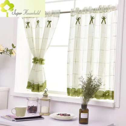 Short Curtains For Kitchen Yarn Dyed Plaid Linen Tulle Curtain for Living Room Bedroom White Blinds on Window Home Decor rideau