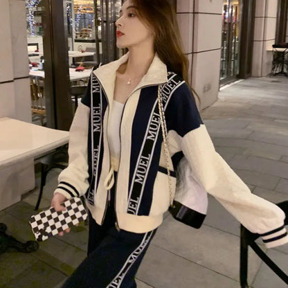 2023 Spring Winter New Women Sweater High-grade Casual Fashion Suit Plus Size Loose Small Fragrance Sports Two-piece Suit