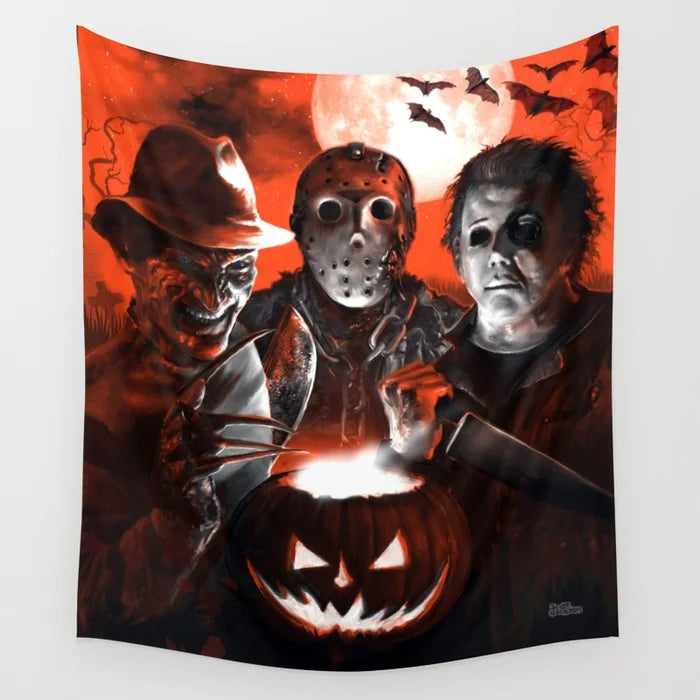 Holloween switch ghoul skull bat wall art tapestry background wall decoration square polyester peach skin wall hanging tapestry