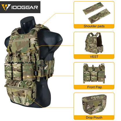 IDOGEAR Tactical FCSK 3.0EX Plate Carrier MOLLE Vest  with Triple Magazine Pouch For 5.56mm Drop Pouch Shoulder Pads