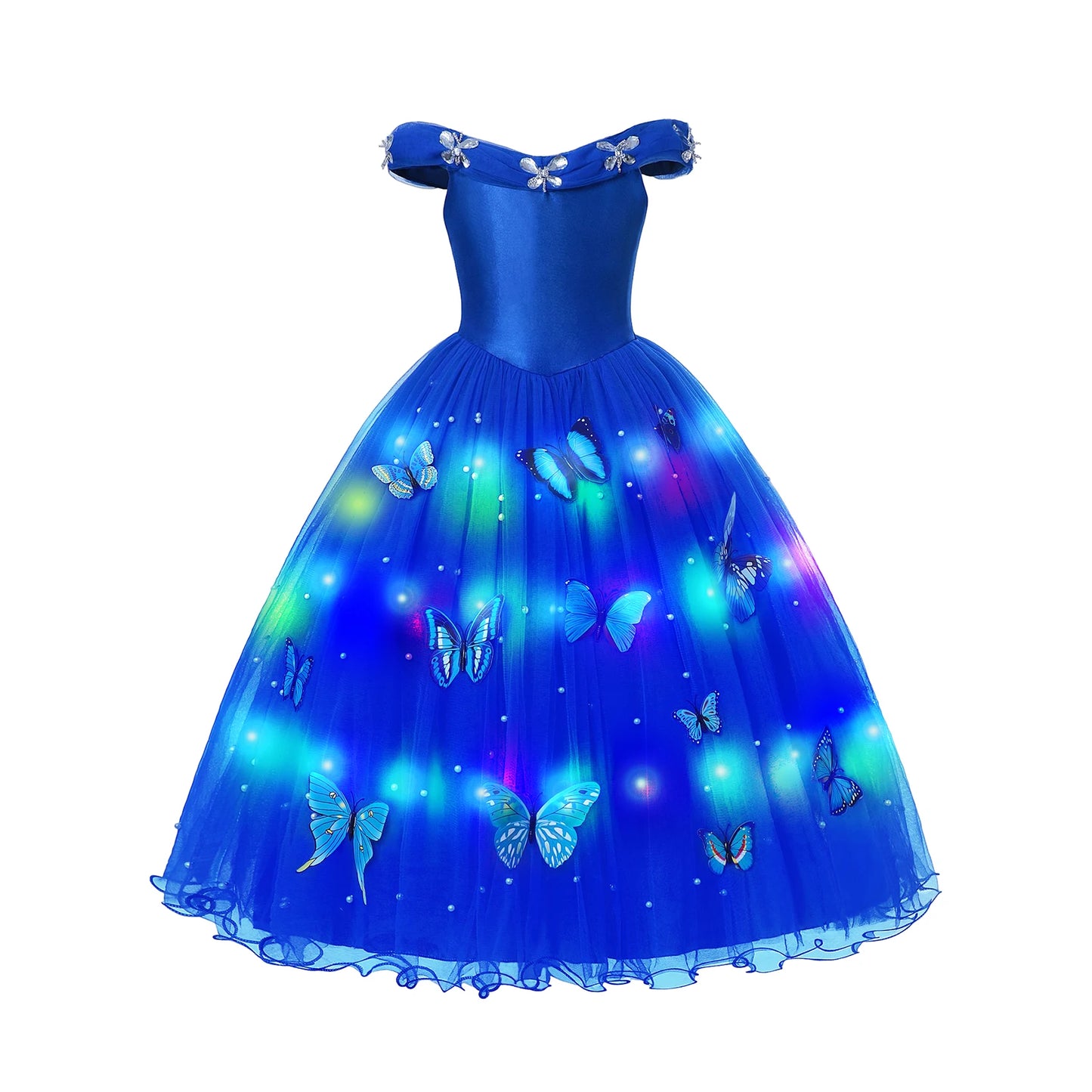 Disney 2024 Evening Party Girls LED Lights Frozen Elsa Anna Princess Ariel Dress Coslplay Halloween Luminous Prom Gowns