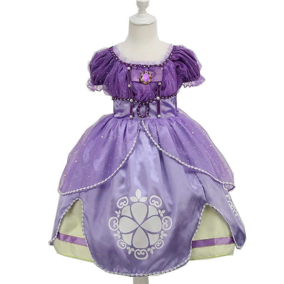 Kids Sofia Dress Children Princess Cosplay Halloween Birthday Carnival Purim Party Sophia Costumes Girls Puff Sleeve Ball Gown