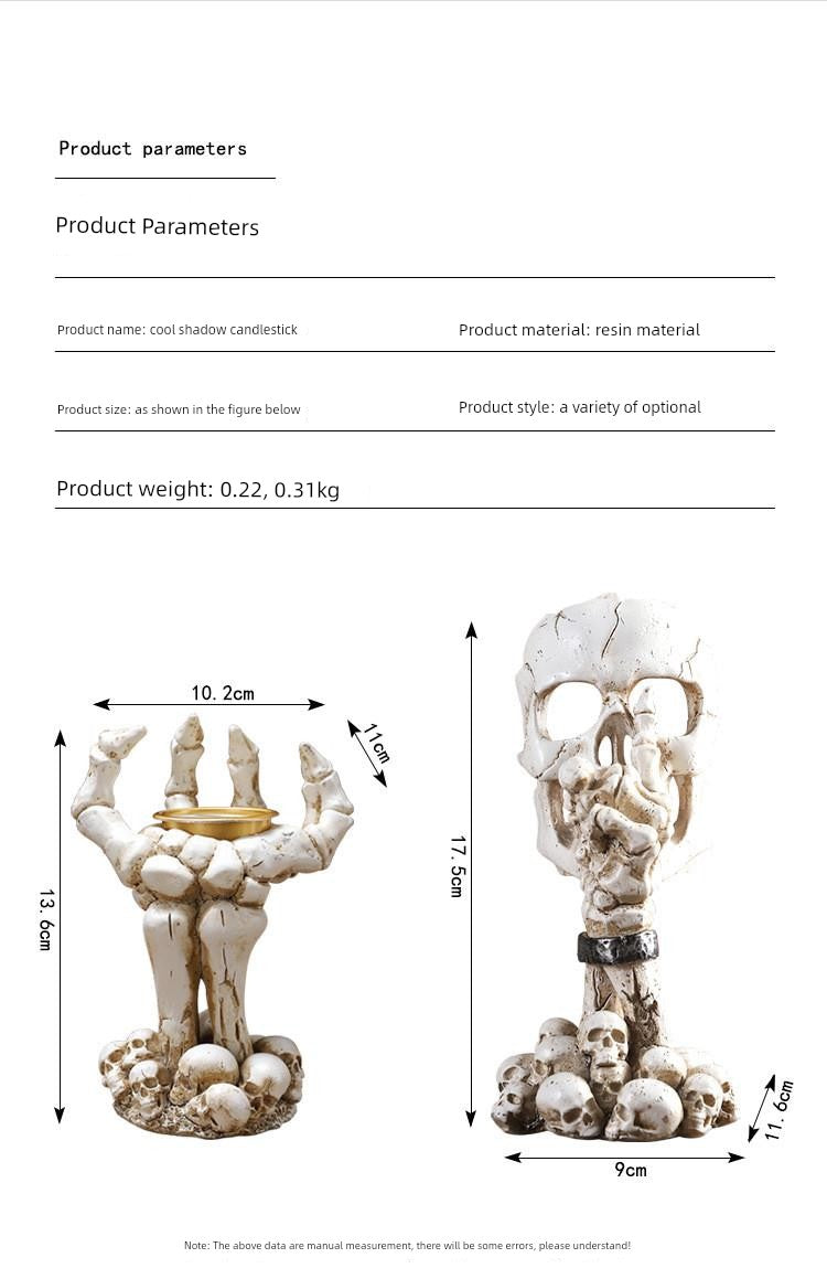 Halloween Decorative Skeleton Mask Palm Candlestick Horror Chamber Escape Table Decoration Props Resin Decorations