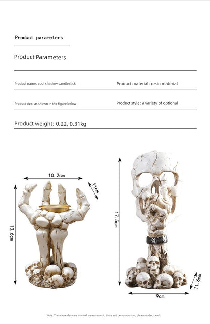 Halloween Decorative Skeleton Mask Palm Candlestick Horror Chamber Escape Table Decoration Props Resin Decorations