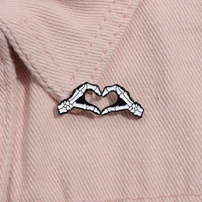 Halloween Skeleton Enamel Pins Heart Gesture Simplicity Brooches Lapel Pin Badge Punk Gothic Jewelry Gift For Best Friends