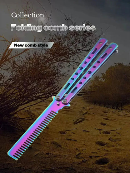 1PCS Foldable Comb Stainless Steel Butterfly Knife Comb Beard Moustache Brushe Salon Hairdressing Styling Tool