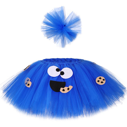 Cookie Monster Girls Tutu Skirt Set Fluffy Blue Kids Girls Tulle Skirt Children Birthday Party Skirt Tutu Girl Halloween Costume