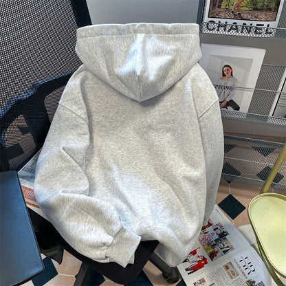 Women Aesthetic Hoodies Gray Cartoon Puppy Printed Sweatshirts Y2K Zip Up Autumn Vintage Oversized Hoodies With Pockets Teens