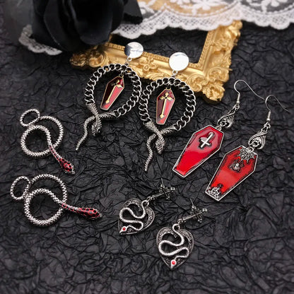 Dark Gothic Vintage Drop Earrings Bat Coffin Snake Earrings For Women Punk Goth Halloween Fashion Jewelry Lolita Accessories