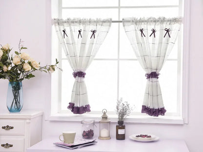 Short Curtains For Kitchen Yarn Dyed Plaid Linen Tulle Curtain for Living Room Bedroom White Blinds on Window Home Decor rideau