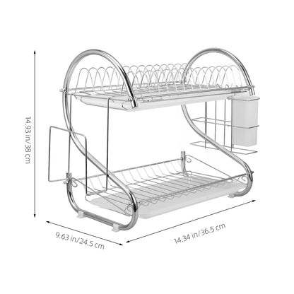 Dish Drying Rack Stainless Steel Dish Rack for Kitchen 2 Tier Rust- Proof Dish Drainer with Drying Board and Dishwasher