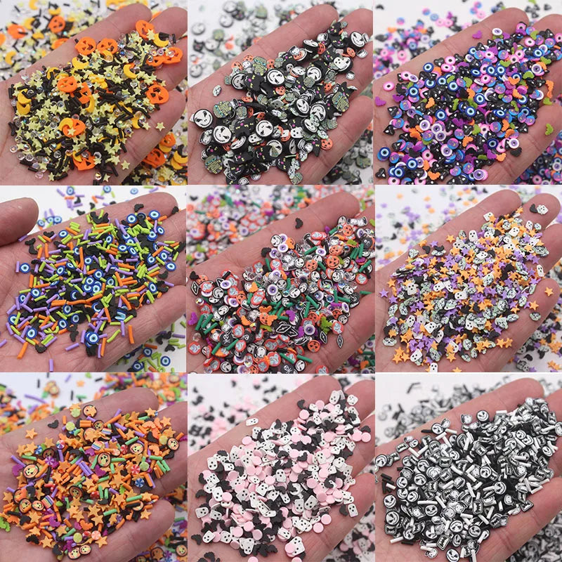 100g/Lot Halloween Bats Ghost Mixed Pink Dots Polymer Clay Slices Sprinkles For DIY Crafts Filling