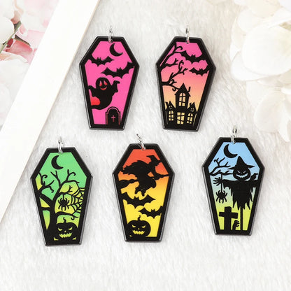 10 Pcs Halloween Charms Creative Acrylic Coffin Ghost Bat Pendant For Keychain Necklace Jewelry Diy Making