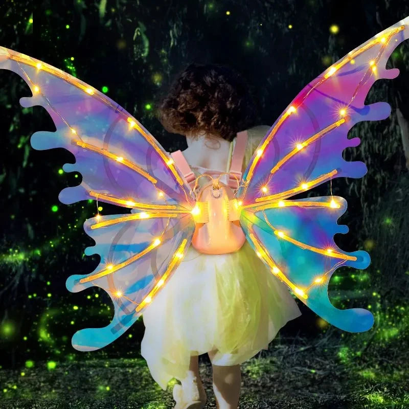 Butterfly Wings with Light Music Electrical Elf Wings Glowing Angel Wing Halloween Dress Up Prop Girls Happy Birthday Party Deco