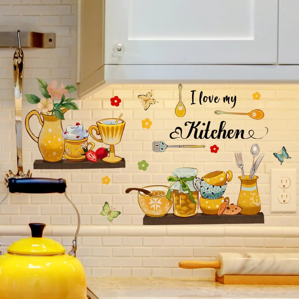 English Kitchen Bee Butterfly Cartoon Wall Sticker Classic Background Wall Living Room Kitchen Home Decor Wall Sticker 30*60cm